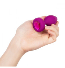 Ярко-розовая анальная вибровтулка с кристаллом Vibrating Jewel Plug S/M - 10 см.