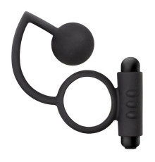 Черное эрекционное кольцо с вибропулей и стимулирующим шариком Silicone Anal Ball with Vibrating C-Ring