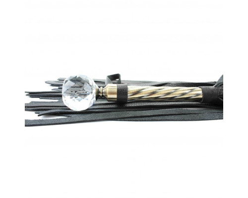 Черная плеть с кристаллом на металлической ручке - 78 см.