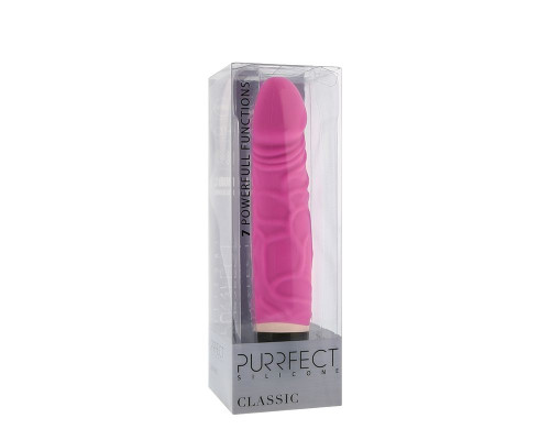 Ярко-розовый вибратор PURRFECT SILICONE CLASSIC 6.5INCH - 16,5 см.