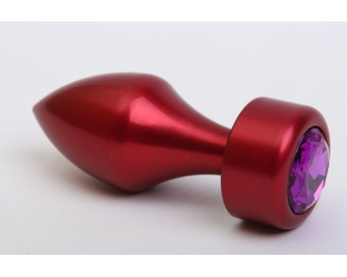 Красная анальная пробка с фиолетовым кристаллом - 7,8 см.
