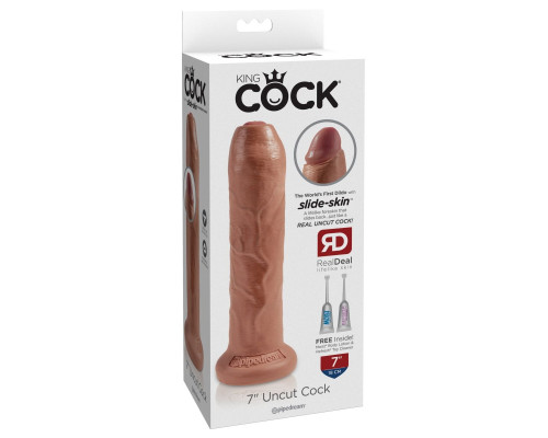 Кофейный необрезанный фаллоимитатор на присоске 7  Uncut Cock - 19,1 см.