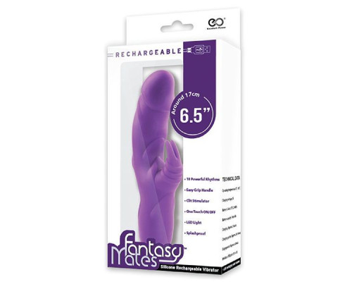 Фиолетовый вибратор с клиторальным стимулятором MATES FANTASY RECHARGE VIBRATOR - 17 см.