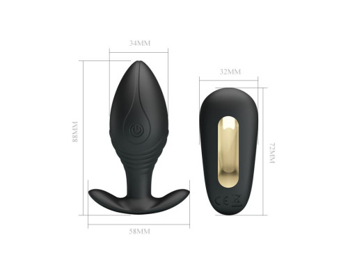 Роскошная черная анальная вибропробка Regina с пультом ДУ - 8,8 см.