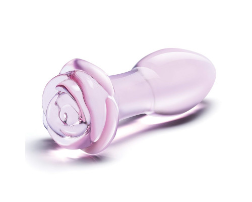 Нежно-розовый анальный плаг из стекла - 13 см.