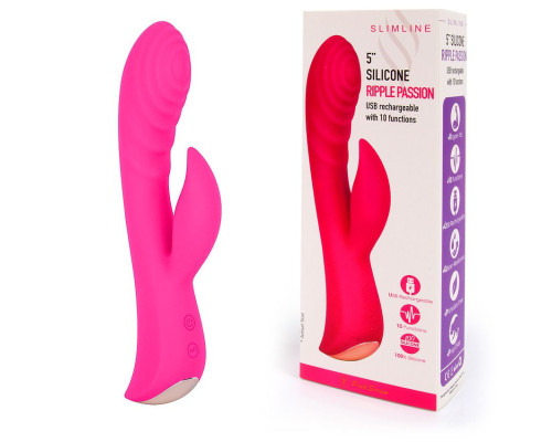 Ярко-розовый вибромассажер-кролик 5  Silicone Ripple Passion - 19,1 см.