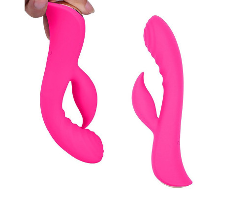 Ярко-розовый вибромассажер-кролик 5  Silicone Ripple Passion - 19,1 см.