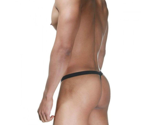 Розово-черные трусы-стринги с серебристыми кольцами