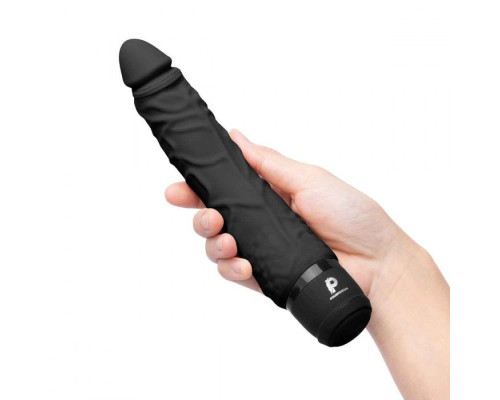 Черный вибратор-реалистик 7  Realistic Vibrator - 20 см.