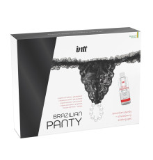 Набор Brazilian Panty: черные трусики со стимулирующими бусинами и массажный гель Sliding Gel Strawberry