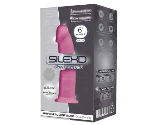 Розовый, светящийся в темноте фаллоимитатор Model 2 - 15,4 см.