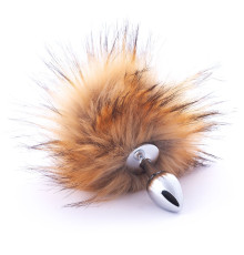 Серебристая анальная пробка с коричневым хвостиком