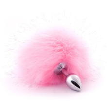 Серебристая анальная пробка с розовым хвостиком