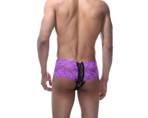 Мужские фиолетово-черные трусы с пикантной шнуровкой