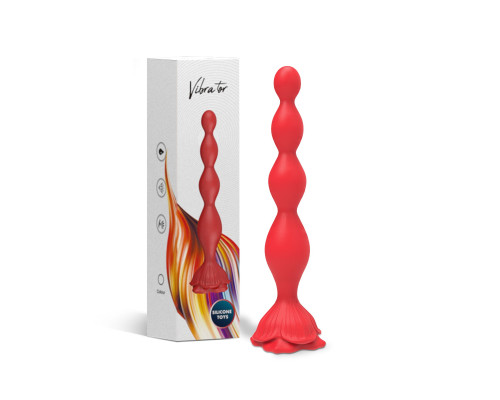 Красный анальный вибромассажер-елочка с пультом ДУ - 19,5 см.