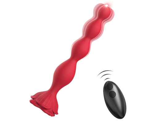 Красный анальный вибромассажер-елочка с пультом ДУ - 19,5 см.