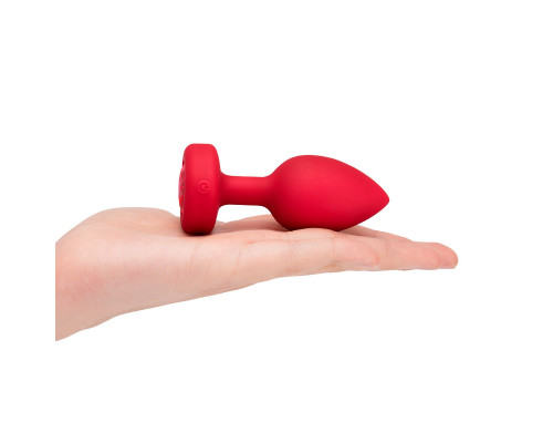 Красный анальный плаг с кристаллом-сердцем Vibrating Heart Shape Jewel Plug M-L