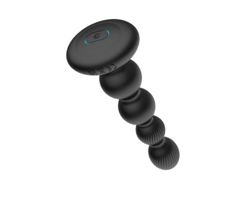 Черная анальная виброцепочка с ротацией и пультом ДУ - 17,7 см.