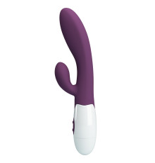 Сливовый вибратор со стимулятором клитора Alvis - 20 см.