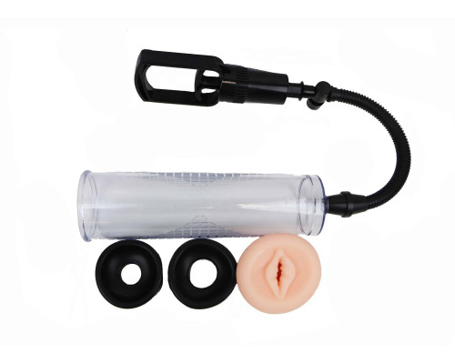 Прозрачная вакуумная помпа для пениса с 3 насадками Intern
