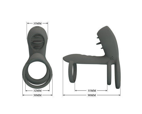 Серая насадка на пенис с 12 режимами вибрации