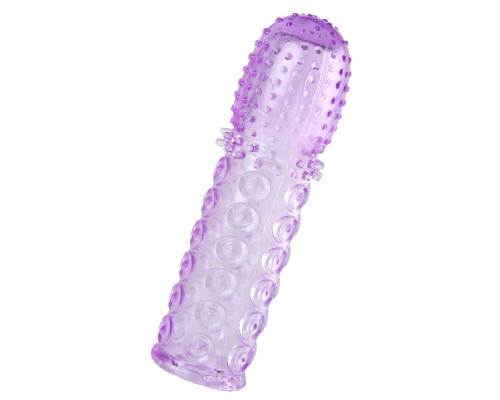 Фиолетовая рельефная насадка на пенис - 13,5 см.