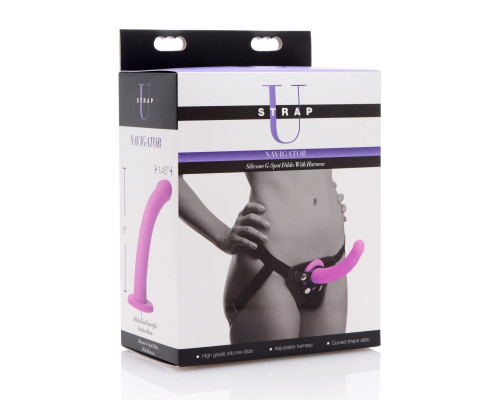 Лиловый поясной страпон Navigator Silicone G-Spot Dildo with Harness - 17,8 см.