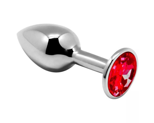 Серебристая анальная втулка с красным кристаллом Mini Metal Butt Plug Size S - 7 см.