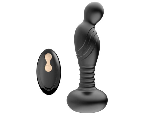 Черный массажер простаты с вибрацей и возвратно-поступательными движениями