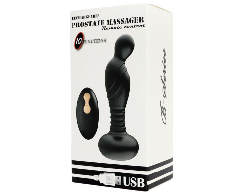 Черный массажер простаты с вибрацей и возвратно-поступательными движениями