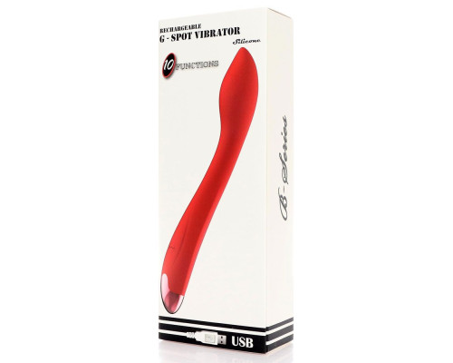 Красный изогнутый вибратор для массажа точки G - 23 см.