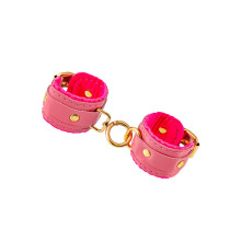 Розовые двуслойные кожаные наручники-браслеты