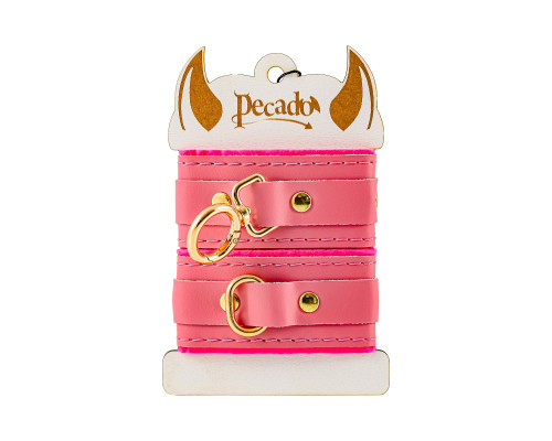 Розовые двуслойные кожаные наручники-браслеты