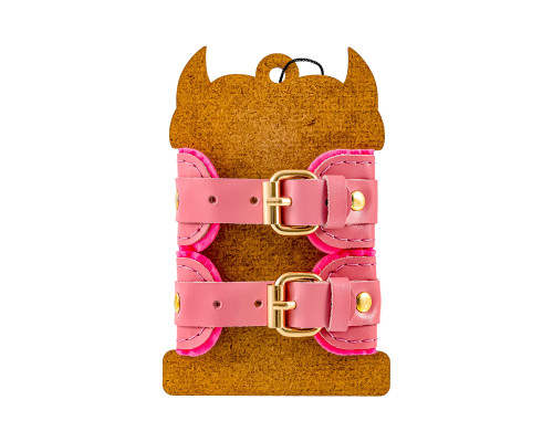 Розовые двуслойные кожаные наручники-браслеты