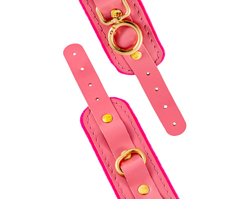 Розовые двуслойные кожаные наручники-браслеты