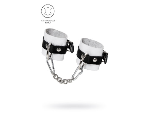 Бело-черные кожаные наручники с одним ремешком с люверсами