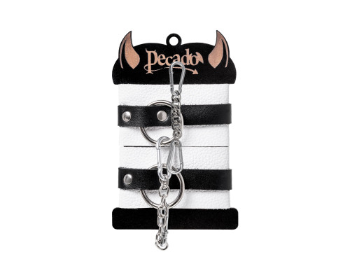 Бело-черные кожаные наручники с одним ремешком с люверсами