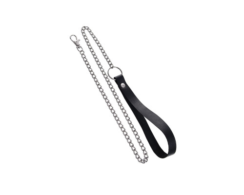 Поводок с ручкой из черной натуральной кожи и карабином для ошейника