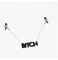 Зажимы на соски с кожаной подвеской Bitch