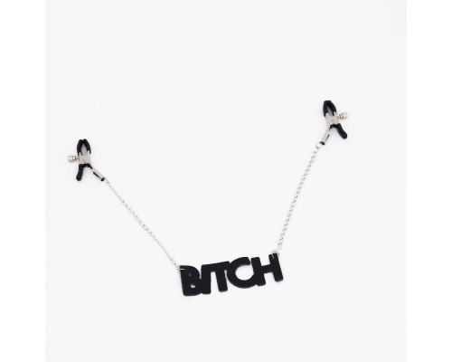 Зажимы на соски с кожаной подвеской Bitch