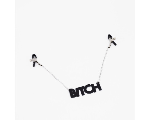 Зажимы на соски с кожаной подвеской Bitch