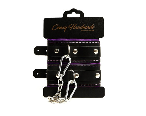 Черно-фиолетовые скругленные наручники с мягкой подкладкой