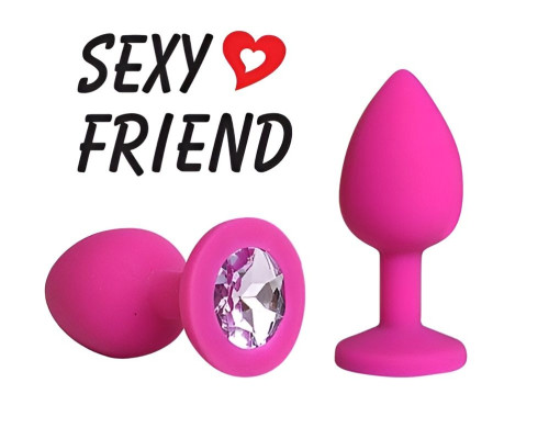 Розовая анальная втулка с сиреневым кристаллом - 7,3 см.