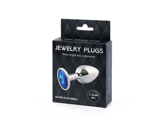 Анальное украшение SILVER PLUG SMALL с синим кристаллом - 7,2 см.