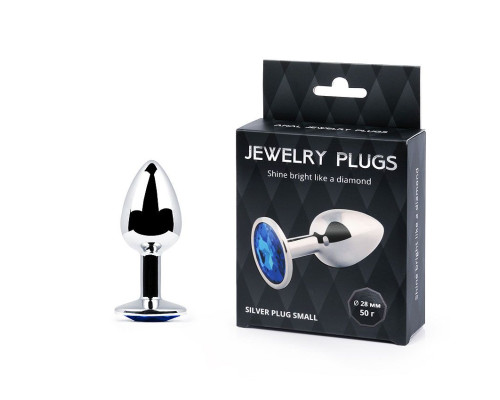 Анальное украшение SILVER PLUG SMALL с синим кристаллом - 7,2 см.