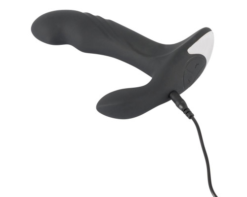 Черный вибромассажер простаты с функцией римминга Plug with Perineum Stimulator - 16,6 см.