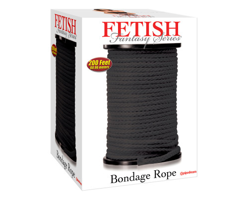 Черная веревка для связывания Bondage Rope - 60,9 м.