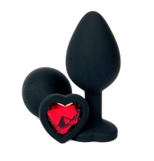 Черная силиконовая пробка с красным кристаллом-сердцем - 8 см.