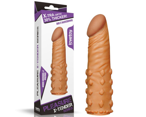 Коричневая насадка-удлинитель Add 2  Pleasure X Tender Penis Sleeve - 18 см.