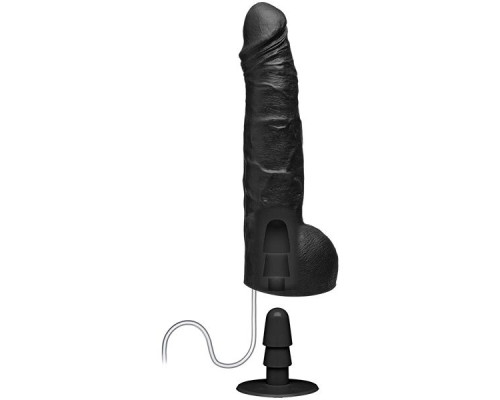 Черный фаллоимитатор с имитацией эякуляции Wet Works 10 Dual Density ULTRASKYN Squirting Cumplay Cock - 26,7 см.